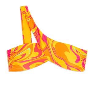 Asymmetrical Cross-Over Paradise Marble Bikini Top